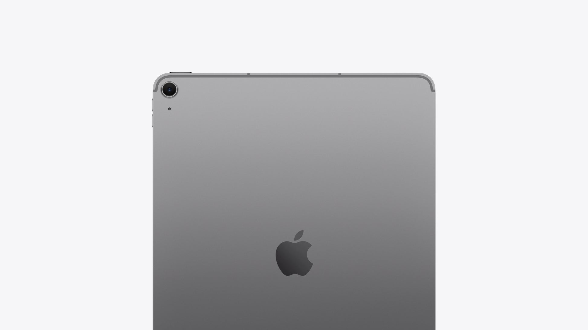 The back of a silver Apple iPad shown from a rear three-quarter view against a plain white background.