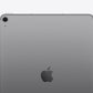 The back of a silver Apple iPad showing the rear camera lens and the Apple logo in the center, set against a plain light gray background.