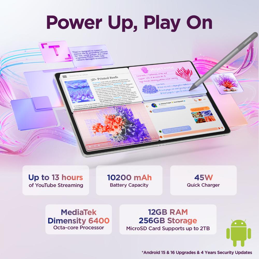 Lenovo Idea Tab Plus 30.73 cm (12.1 inch) WiFi Tablet with Pen, 256 GB, 12 GB RAM, Cloud Grey, ZAG70923IN