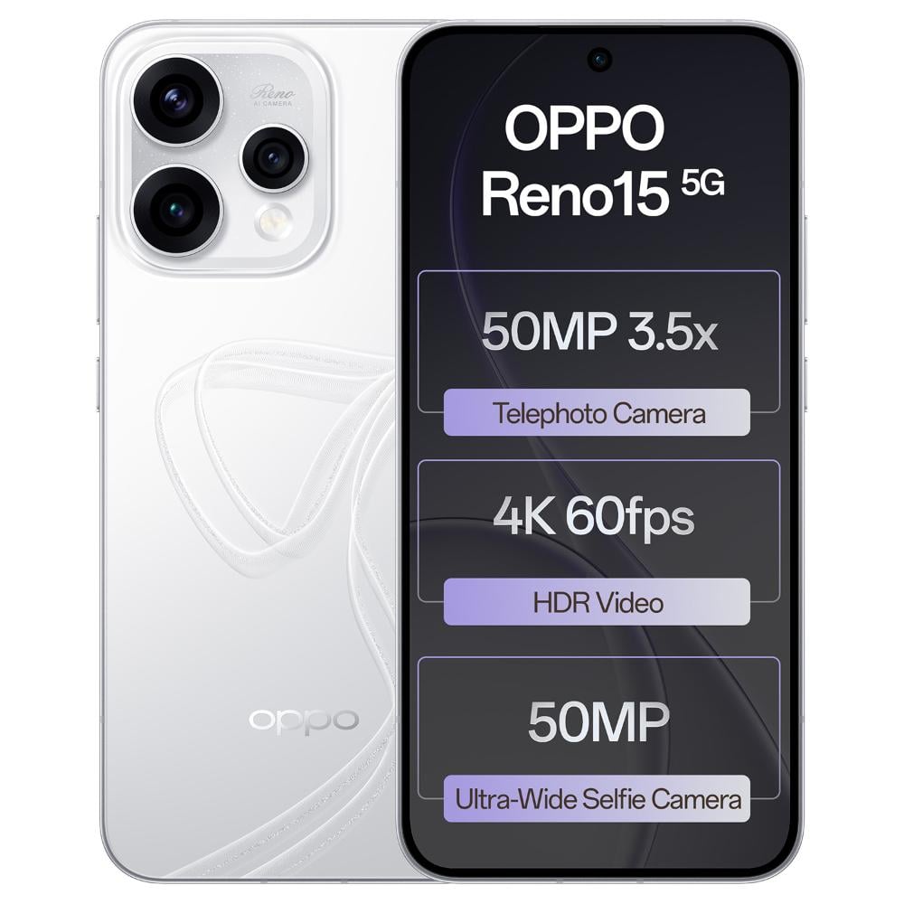 Oppo Reno15 5G 256 GB, 8 GB RAM, Glacier White, Mobile Phone