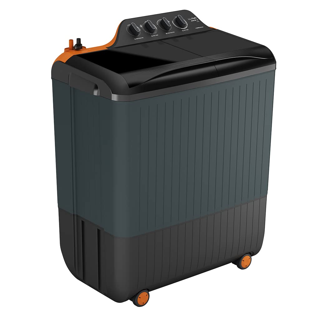 Lloyd GLWMS90HVGEX 9.0 Kg 5 Star Semi-Automatic Washing Machine | Dual Magic Filters | Toughened Glass Lids | Anti-Bacterial Body | Vibrant Orange & Grey