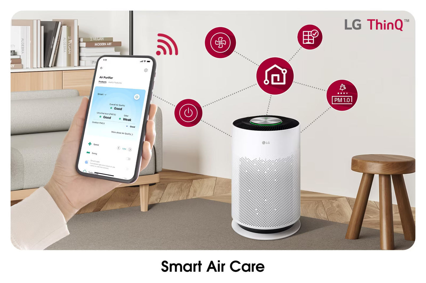 LG Air Purifier AS60GHWG0 PuriCare™ 360° ir Purifier Hit, Multi-filtration System, Compact in Size, PM 1.0 Sensor & Indicator, Wi-Fi Enabled,E11 Filter Hit Air Purifier Room Size 667ft² / 62 M²