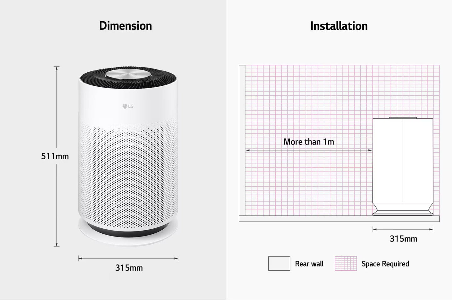 LG Air Purifier AS60GHWG0 PuriCare™ 360° ir Purifier Hit, Multi-filtration System, Compact in Size, PM 1.0 Sensor & Indicator, Wi-Fi Enabled,E11 Filter Hit Air Purifier Room Size 667ft² / 62 M²
