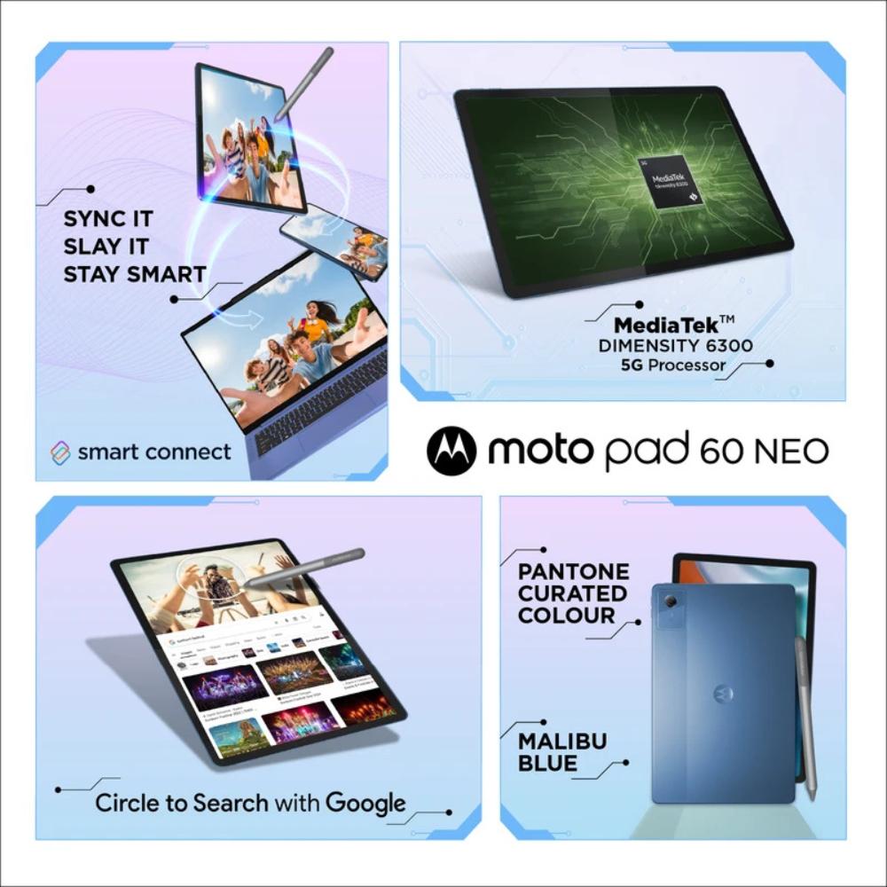 Moto Pad 60 Neo 27.94 cm (11 Inch) WiFi Tablet with Pen, 8 GB RAM, 128 GB, Pantone Malibu Blue, ZAGV0001IN