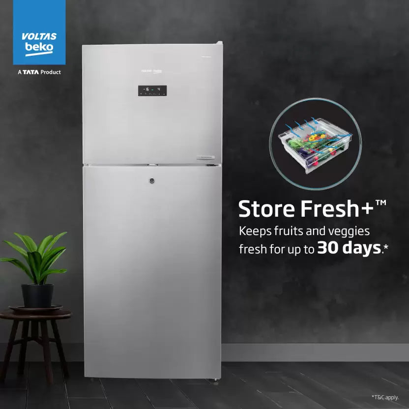 Voltas Beko RFF4653XPCF 432 L Frost Free Double Door Top Mount 2 Star Refrigerator  (PET INOX)