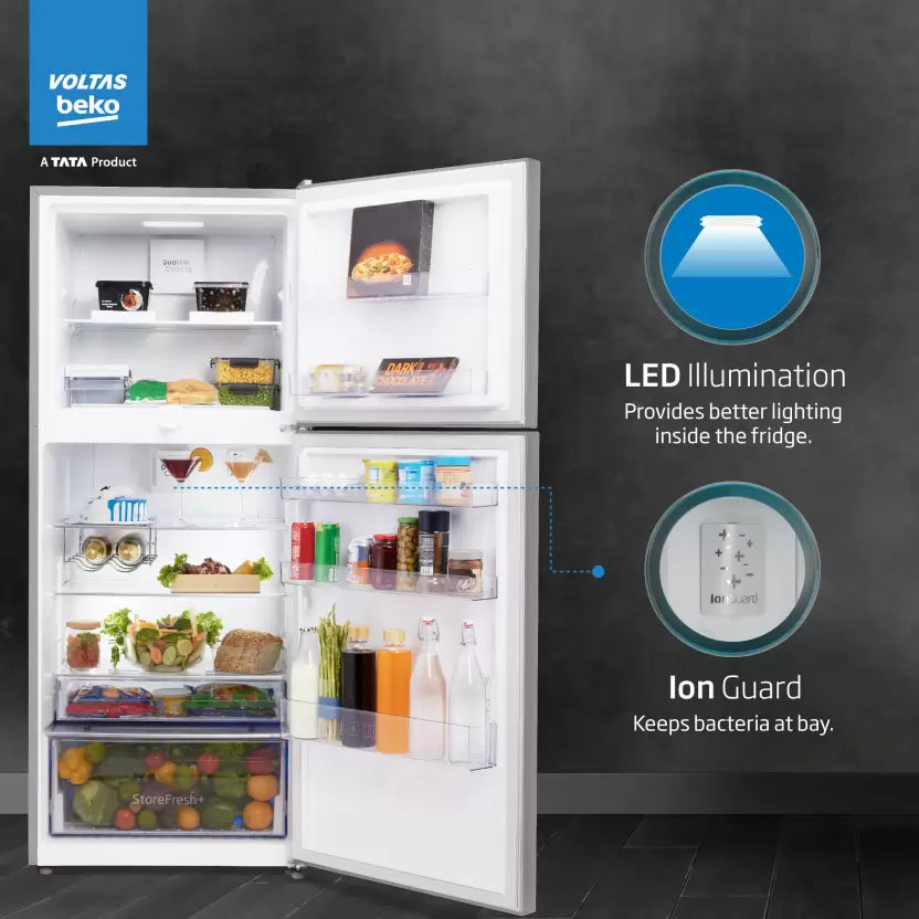 Voltas Beko RFF4653XPCF 432 L Frost Free Double Door Top Mount 2 Star Refrigerator  (PET INOX)