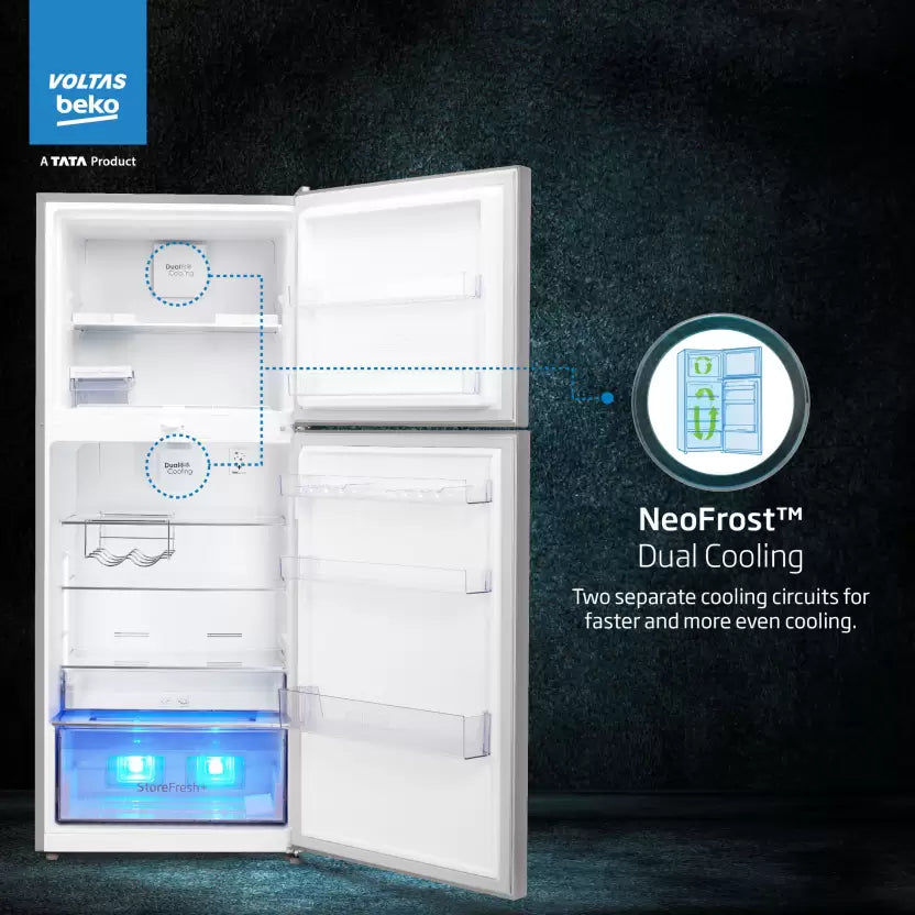 Voltas Beko RFF4653XPCF 432 L Frost Free Double Door Top Mount 2 Star Refrigerator  (PET INOX)