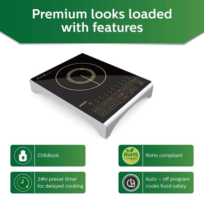 Philips HD4938/01 Viva Collection 2100-Watt Induction Cooktop with Sensor Touch (Black)