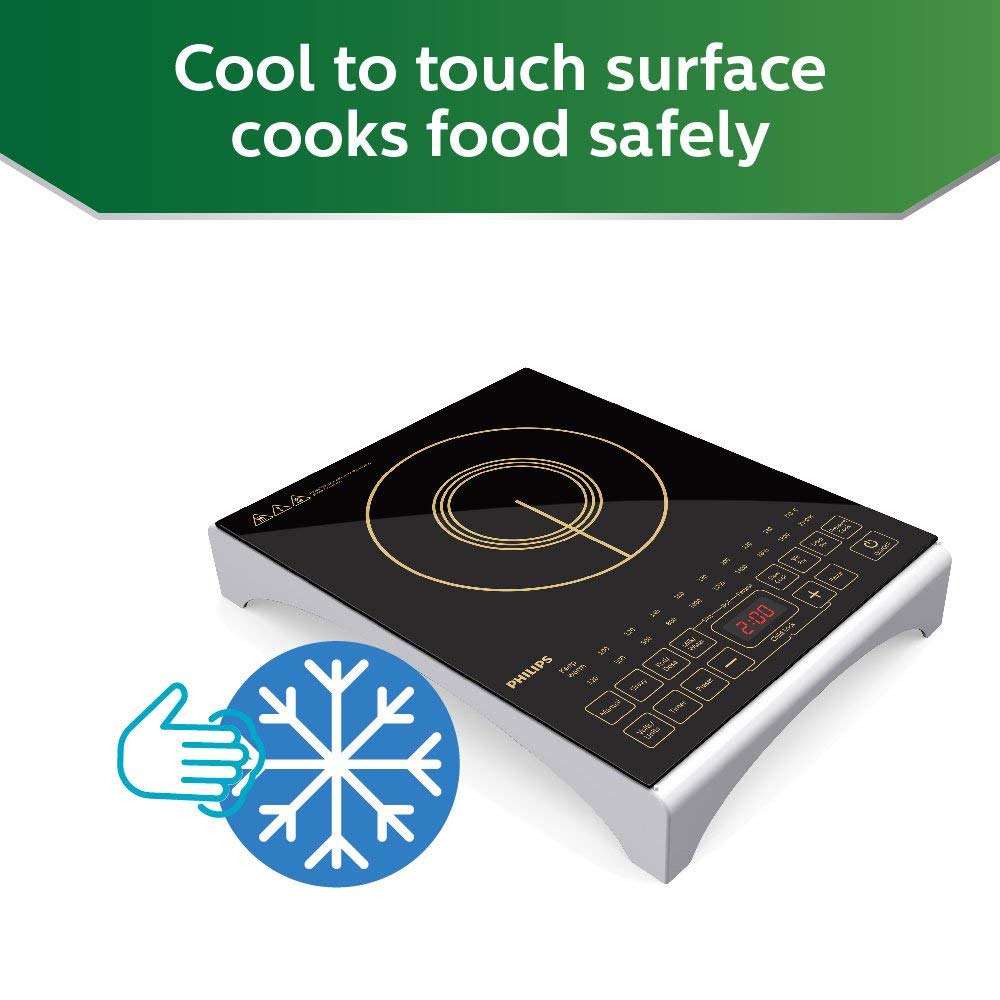 Philips HD4938/01 2100W Induction Cooktop | Sensor Touch | 10 Indian Menus | Full Glass Panel – Black