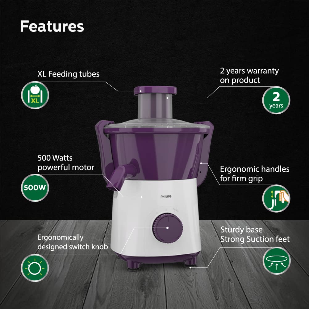 Philips HL7568/02 500W Juicer Mixer Grinder with 3 Jars and XL feeding tube, quick and easy assembly