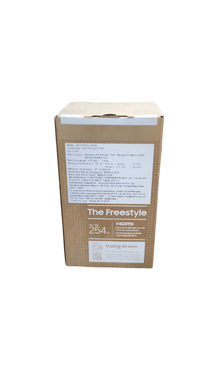 Samsung SP-LFF3CLAXXXL The Freestyle 2nd Gen Portable Compact Smart LED Projector with in-Built OTT Apps ( HDR 10+, Wi-Fi, Premium 360° Sound, All Round Design, Instant Setup, White)