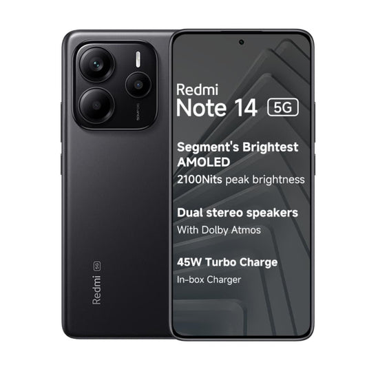 Redmi Note 14 5G 128 GB, 6 GB RAM, Black, Mobile Phone