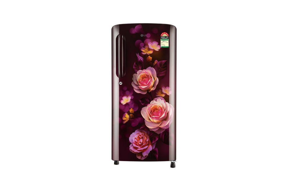 LG 185 L Single Door Refrigerator, Anti-Bacterial Gasket, Toughened Glass Shelves, Scarlet Bloom, 5 Star — GL-B201ASBU — product view