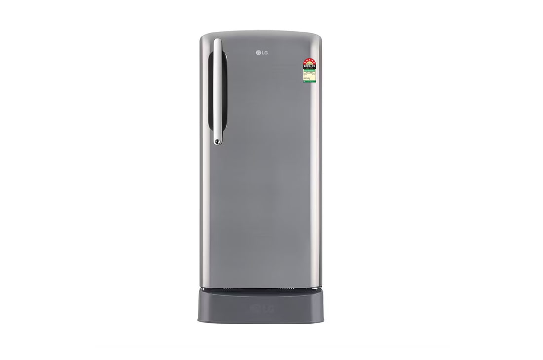 LG 201 L Single Door Refrigerator, Base Stand Drawer, Smart Inverter Compressor, Shiny Steel, 5 Star — GL-D211HPZZ — product view