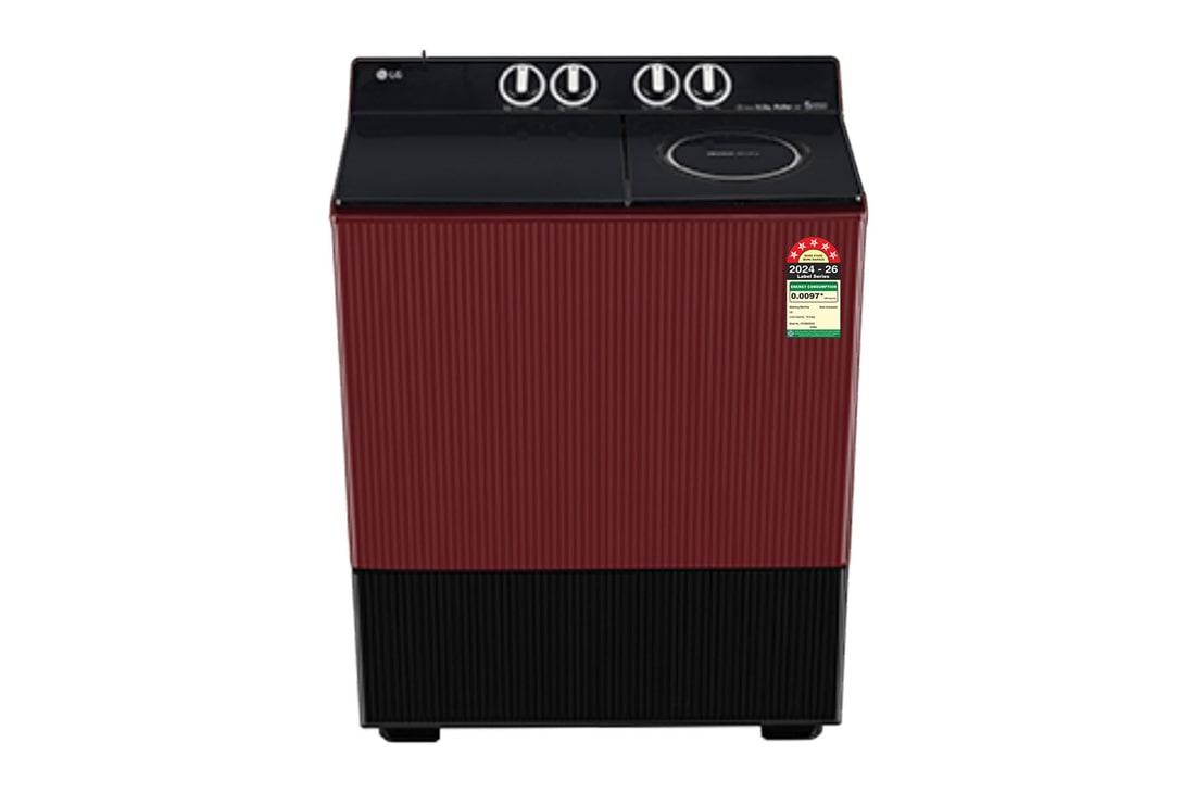LG 10 KG Semi-Automatic Washing Machine, Roller Jet Pulsator+, Wind Jet Dry+ Technology, Dual Spin Shower, Burgundy, 5 Star — PX100B3SD2Z — product view