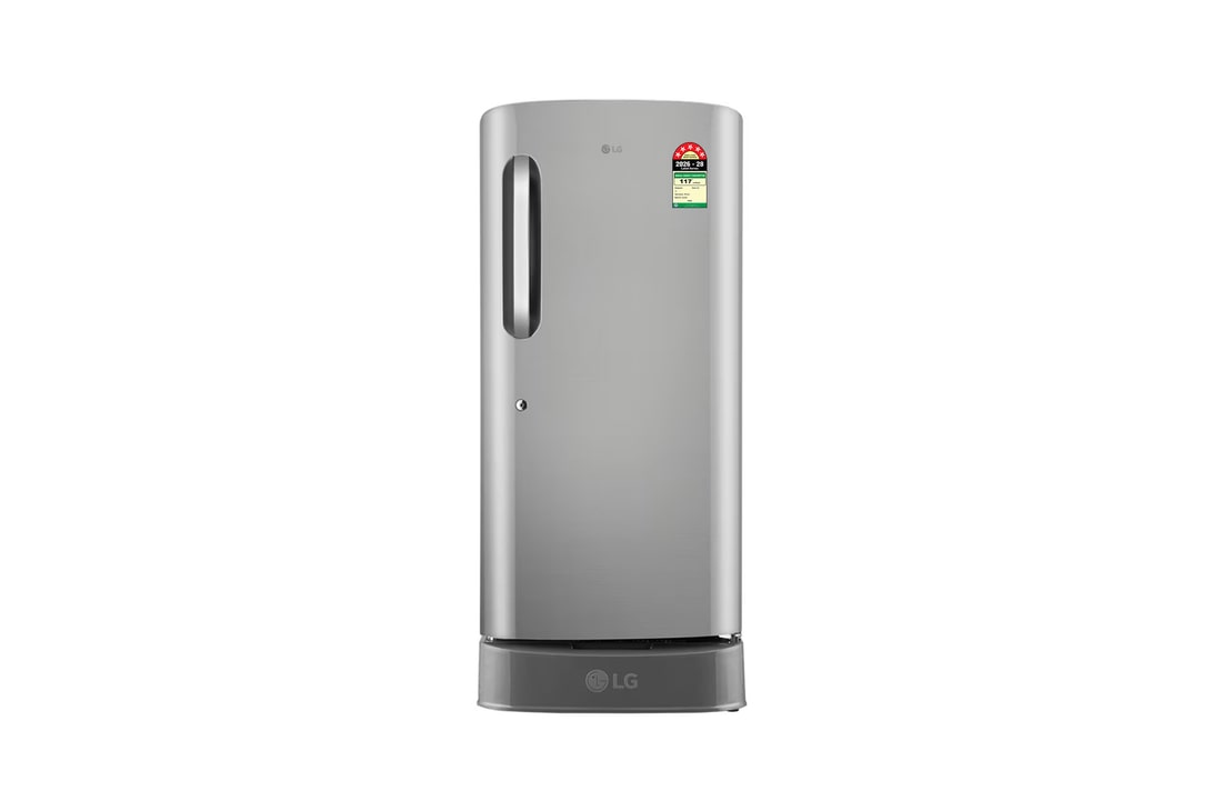 LG 210L Single Door Refrigerator with Base Stand Drawer, Smart Inverter Compressor, Shiny Steel, 5 Star — GLD2256ZAPZ — product view
