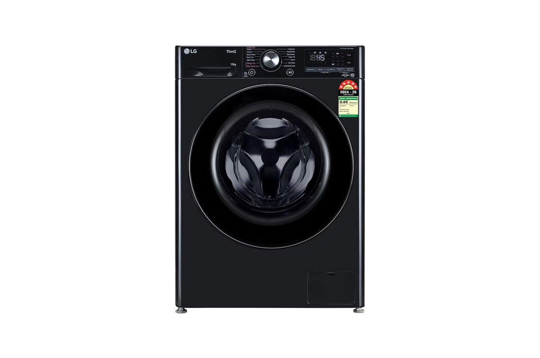 LG 10 KG Front Load Washing Machine, Smart Diagnosis, AI DD™, 6 Motion DD, Onyx Black, 5 Star — FHP1210Z6O — product view