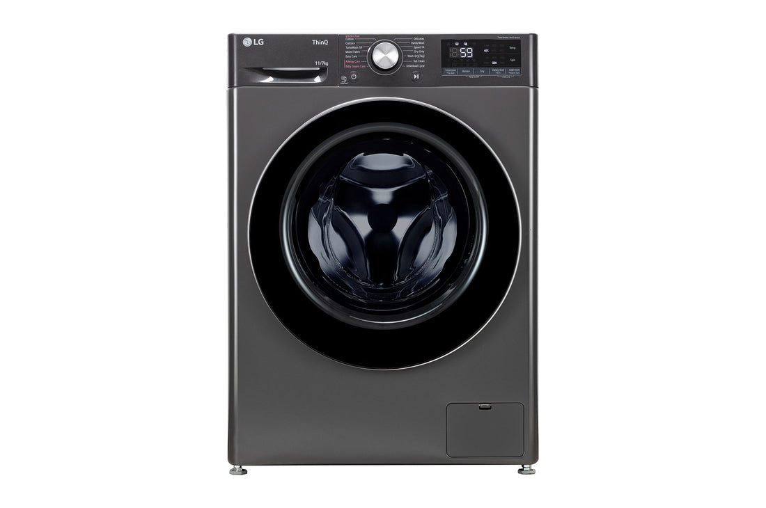 LG 11 kg (Wash) / 7 kg (Dry) Washer Dryer with AI Direct Drive™, Steam Wash, Middle Black — FHD1107SWM — product view