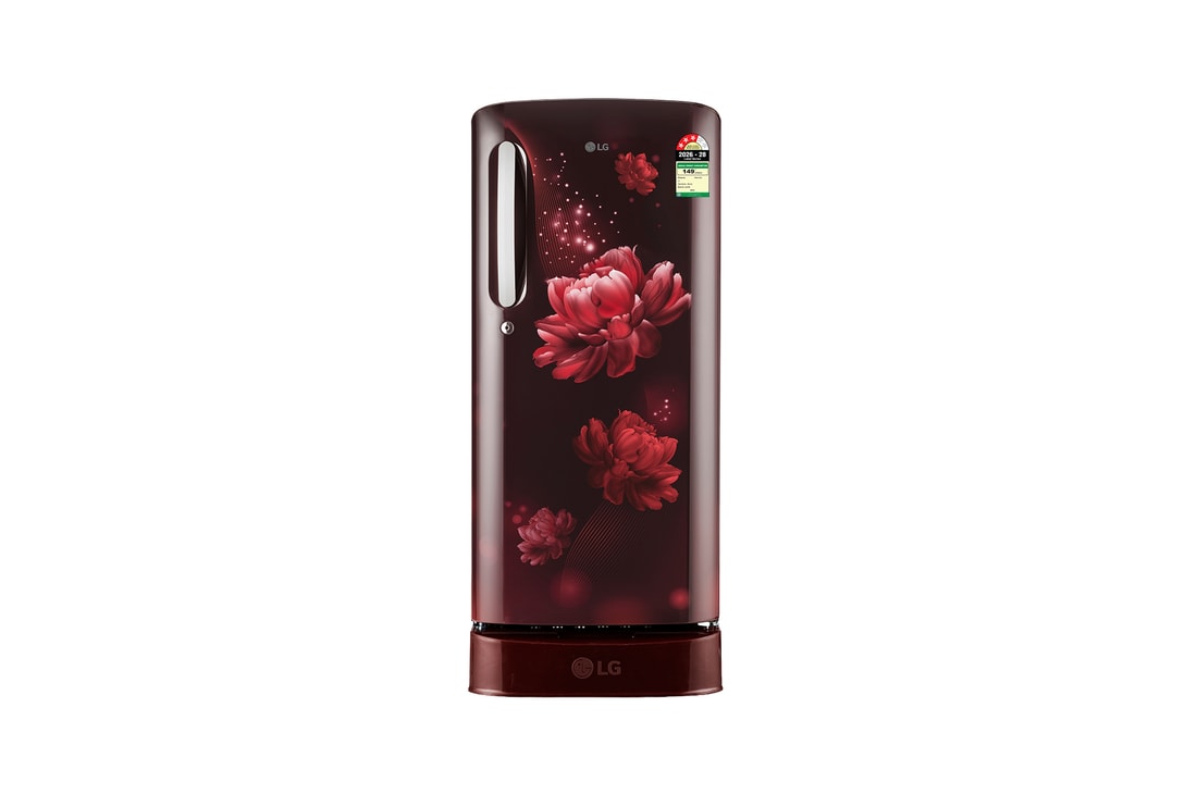 LG 185 L Single Door Refrigerator, Base Stand Drawer, Toughened Glass Shelves, Scarlet Charm, 3 Star — GLD1936ZASC — product view