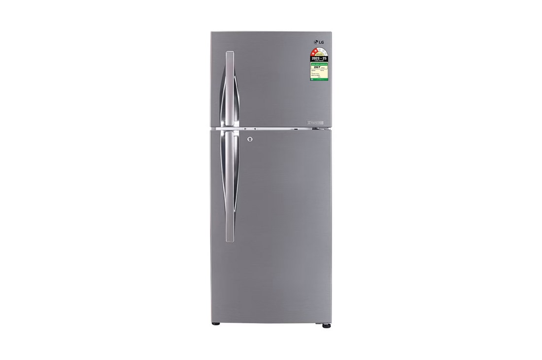 LG 240L Double Door Refrigerator, Convertible, DoorCooling+™, Shiny Steel Finish, 2 Star — GL-T292RPZY — product view
