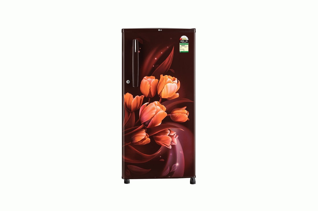 LG 185 L Single Door Refrigerator, Anti-Bacterial Gasket , Toughened Glass Shelves, Scarlet Tulip, 1 Star — GL-B199OSTB — product view
