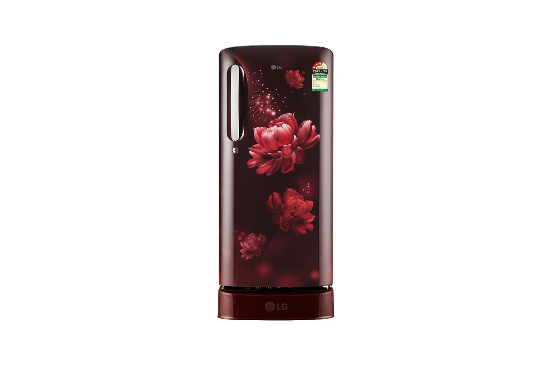 LG 185 L Single Door Refrigerator, Base Stand Drawer, Toughened Glass Shelves, Scarlet Charm, 3 Star — GL-D201ASCD — product view