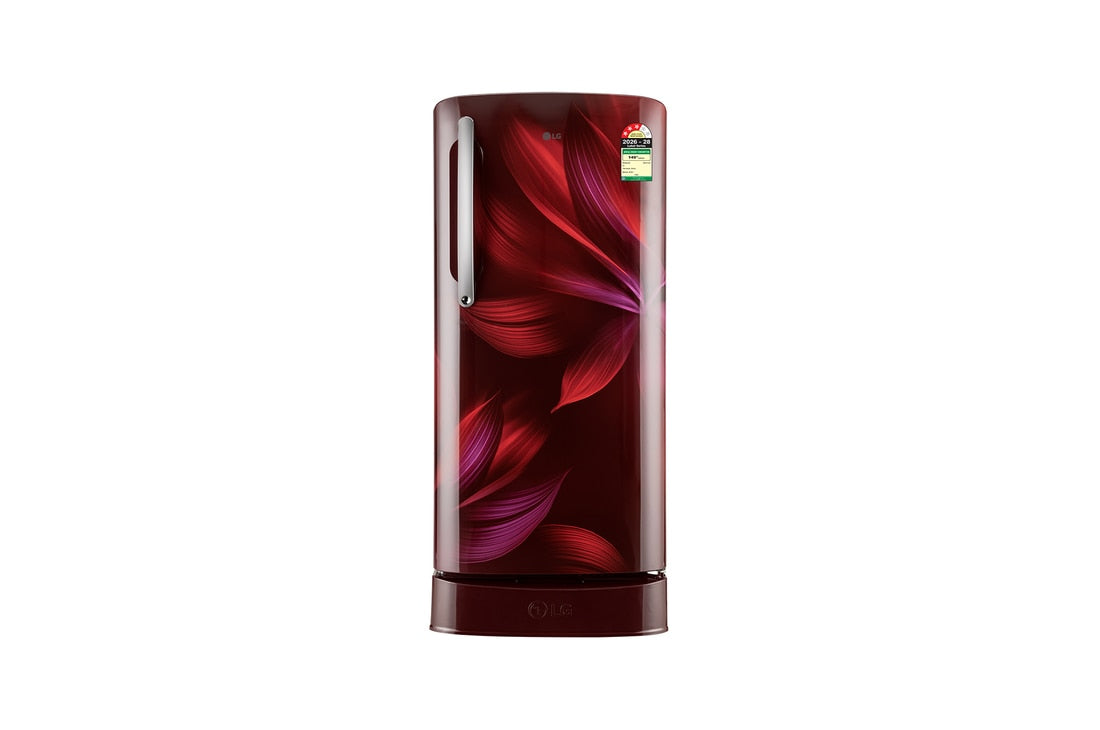 LG 201 L Single Door Refrigerator, Base Stand Drawer, Smart Inverter Compressor, Scarlet Aurora, 3 Star — GLD2136ZHSA — product view