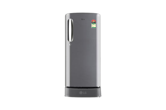 LG 185 L Single Door Refrigerator with Base Stand Drawer, Smart Inverter Compressor, Shiny Steel, 5 Star — GLD1956ZAPZ — product view