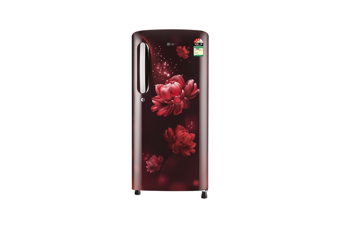 LG 185 L Single Door Refrigerator, Anti-Bacterial Gasket, Toughened Glass Shelves, Scarlet Charm, 3 Star — GLD1936YASC — product view