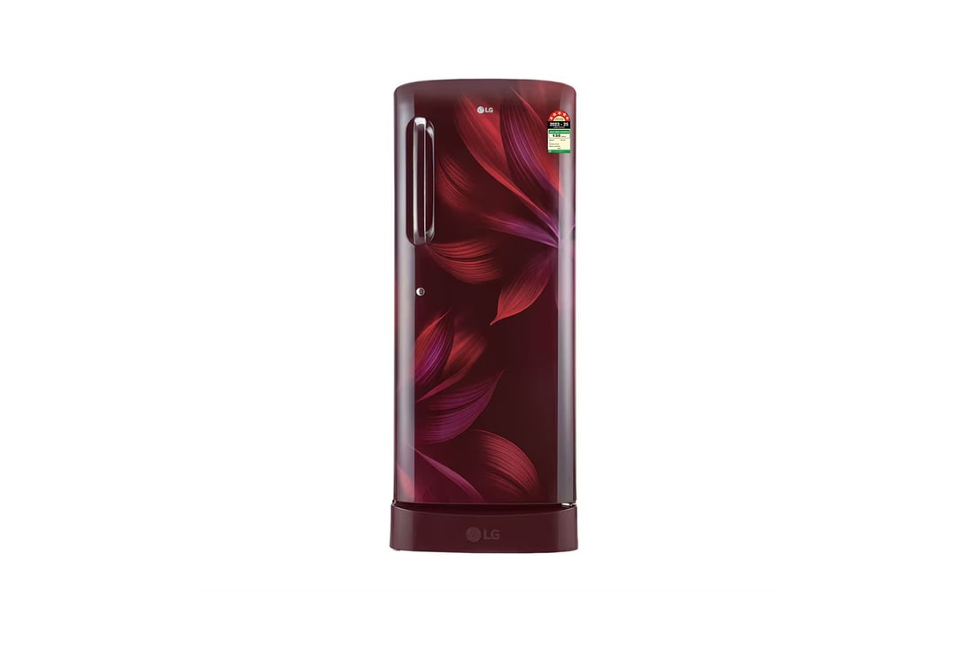 LG 224L Single Door Refrigerator, Base Stand Drawer, Smart Inverter Compressor, Scarlet Aurora, 5 Star — GL-D241ASAU — product view