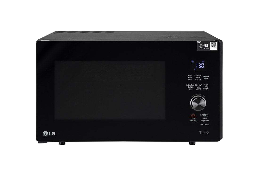 LG 28 L Scan-To-Cook Charcoal Microwave Oven with Healthy Heart™, Charcoal Lighting Heater, Motorised Rotisserie, Black — MJEN286UFW — product view