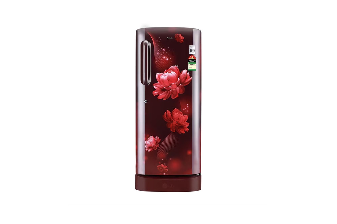 LG 224L Single Door Refrigerator, Smart Inverter Compressor, Base Stand Drawer, Scarlet Charm Finish, 5 Star — GL-D241ASCU — product view