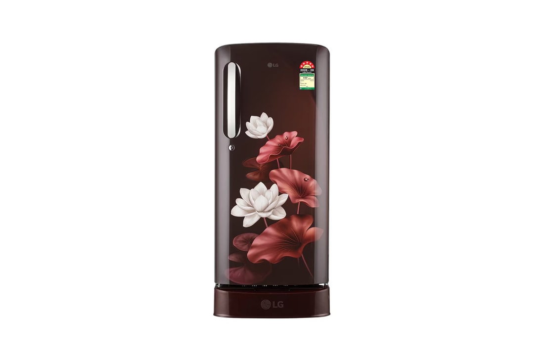 LG 185 L Single Door Refrigerator with Base Stand Drawer, Smart Inverter Compressor, Scarlet Lotus, 5 Star — GLD1956ZASL — product view