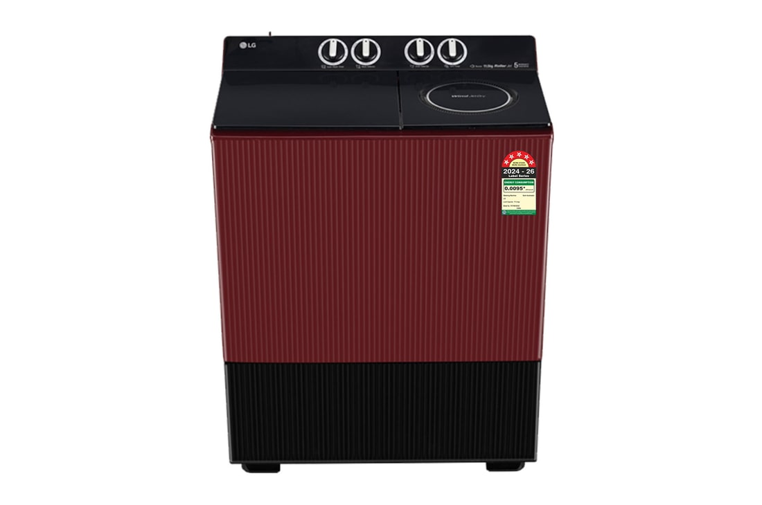 LG 11 KG Semi-Automatic Washing Machine, Roller Jet Pulsator+, Wind Jet Dry+ , Dual Spin Shower, Burgundy, 5 Star — PX110B3SD2Z — product view