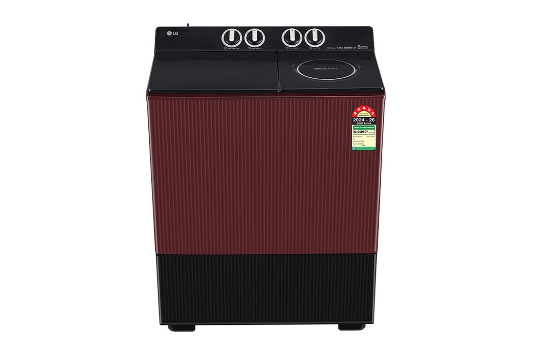 LG 9 Kg Semi Automatic Washing Machine, Roller Jet Pulsator+, Wind Jet Dry+ Technology, Dual Spin Shower, Burgundy, 5 Star — PX900H3SD4Z — product view