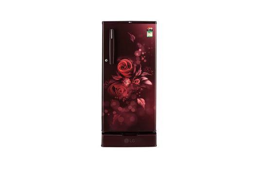 LG 185L Single Door Refrigerator, Smart Inverter Compressor, Base Stand Drawer, Scarlet Euphoria Finish, 4 Star — GL-D199OSEY — product view