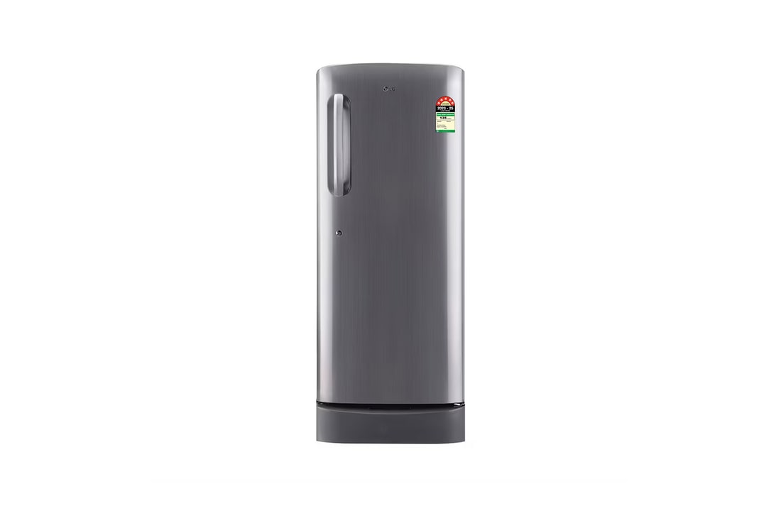 LG 224L Single Door Refrigerator, Base Stand Drawer, Smart Inverter Compressor, Shiny Steel, 5 Star — GL-D241APZU — product view