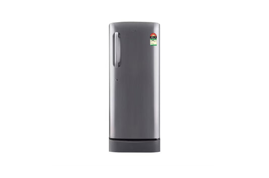 LG 224L Single Door Refrigerator, Base Stand Drawer, Smart Inverter Compressor, Shiny Steel, 5 Star — GL-D241APZU — product view