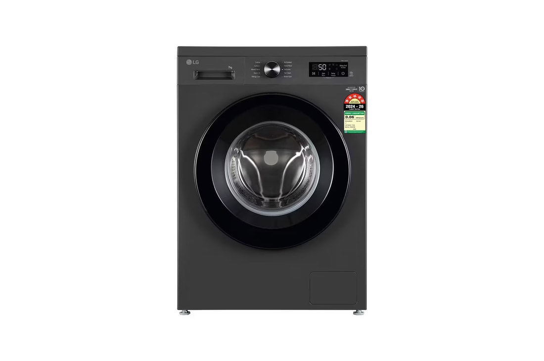 LG 7Kg Front Load Washing Machine, Inverter Direct Drive™, 6 Motion Direct Drive, Middle Black, 5 Star — FHB1207Z2M — product view