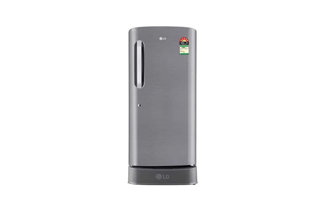 LG 210L Single Door Refrigerator, Base Stand Drawer, Smart Inverter Compressor, Shiny Steel Finish, 5 Star — GL-D231APZU — product view