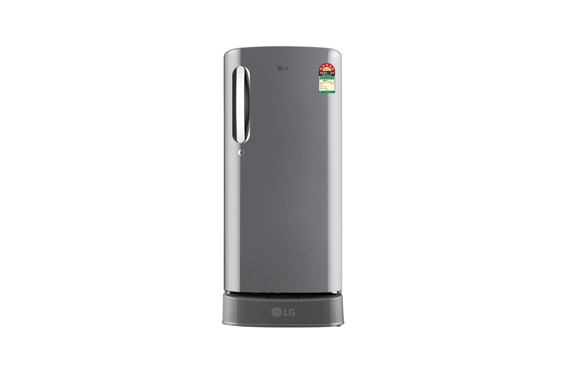 LG 185 L Single Door Refrigerator, Base Stand Drawer, Smart Inverter Compressor, Shiny Steel, 5 Star — GL-D201APZU — product view