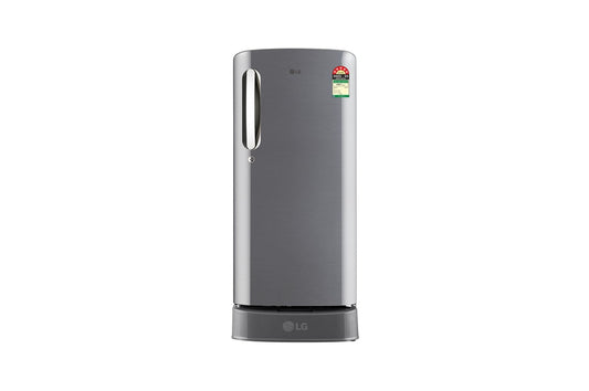 LG 185 L Single Door Refrigerator, Base Stand Drawer, Smart Inverter Compressor, Shiny Steel, 5 Star — GL-D201APZU — product view