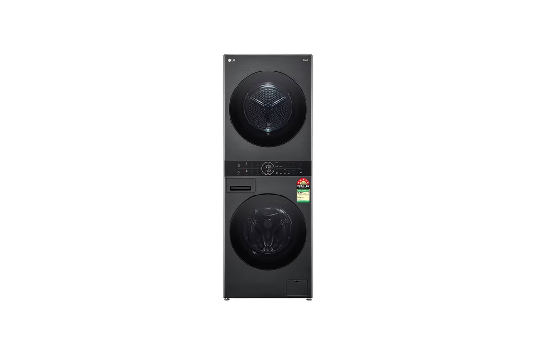 LG 13 kg (Wash) / 10 kg (Dry) WashTower™ with AI Direct Drive™, Dual Inverter Heat Pump™, Platinum Black, 5 Star — FWT1310PB — product view