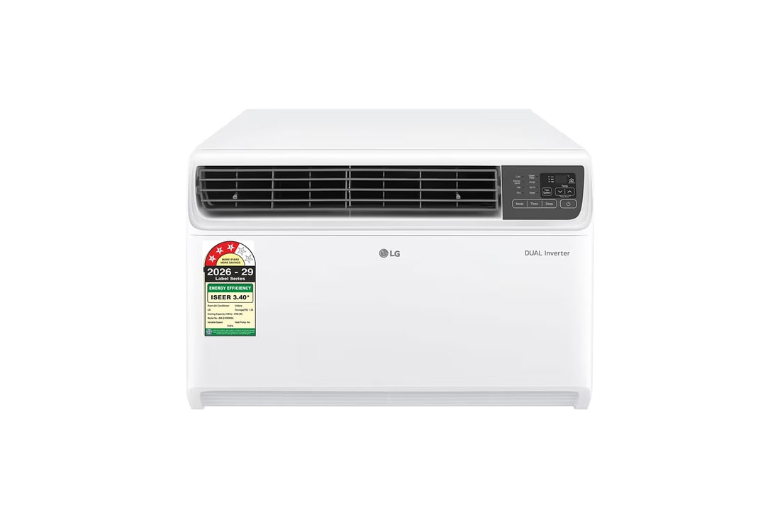 LG 3 Star (~1.5) Window AC, Convertible 4-in-1 Cooling, Dual Inverter Compressor, 100% Copper Tubes, Energy Manager+, ThinQ™ (Wi-Fi), 4.7 kW, 2026 Model — AW-Q18WWXA — product view