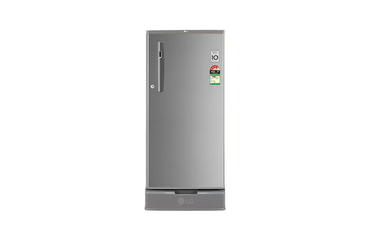 LG 185L Single Door Refrigerator, Base Stand Drawer, Smart Inverter Compressor, Smart Connect,  Shiny Steel, 4 Star — GL-D199OPZY — product view