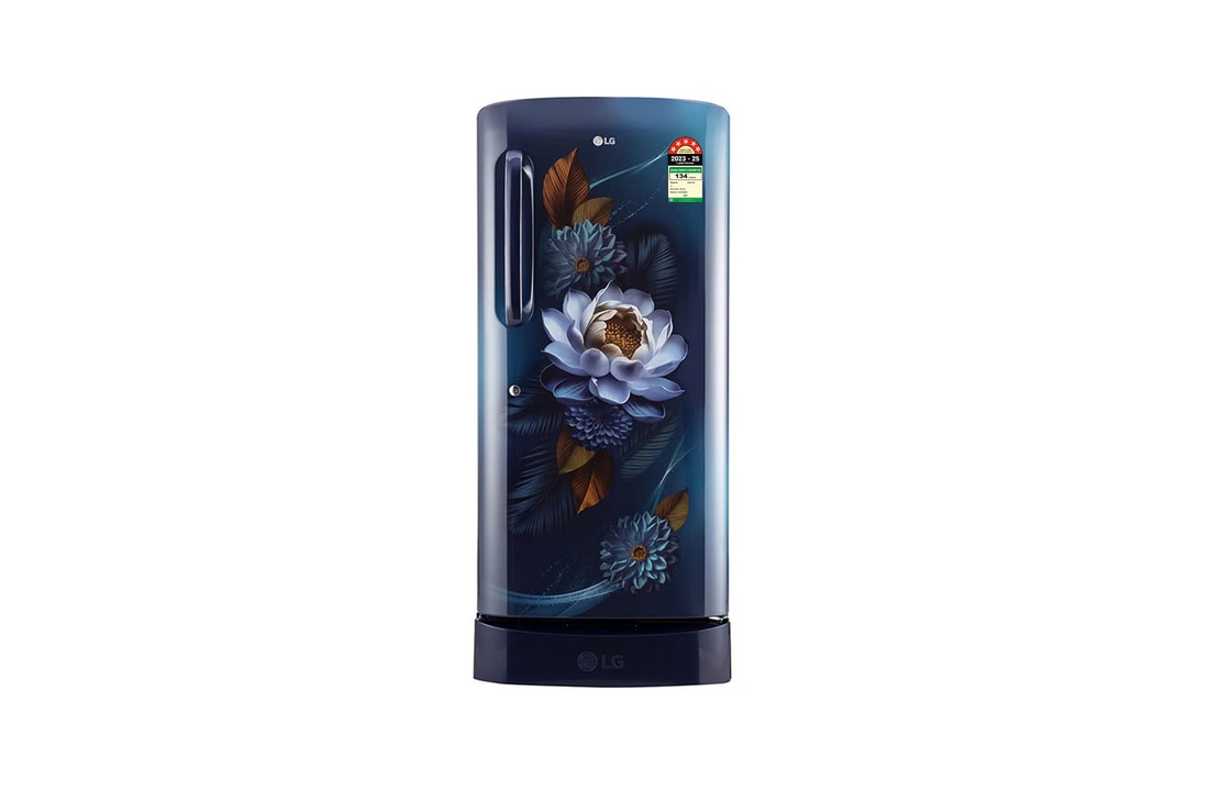 LG 210L Single Door Refrigerator, Base Stand Drawer, Smart Inverter Compressor, Blue Water Lily, 5-Star — GL-D231ABWU — product view