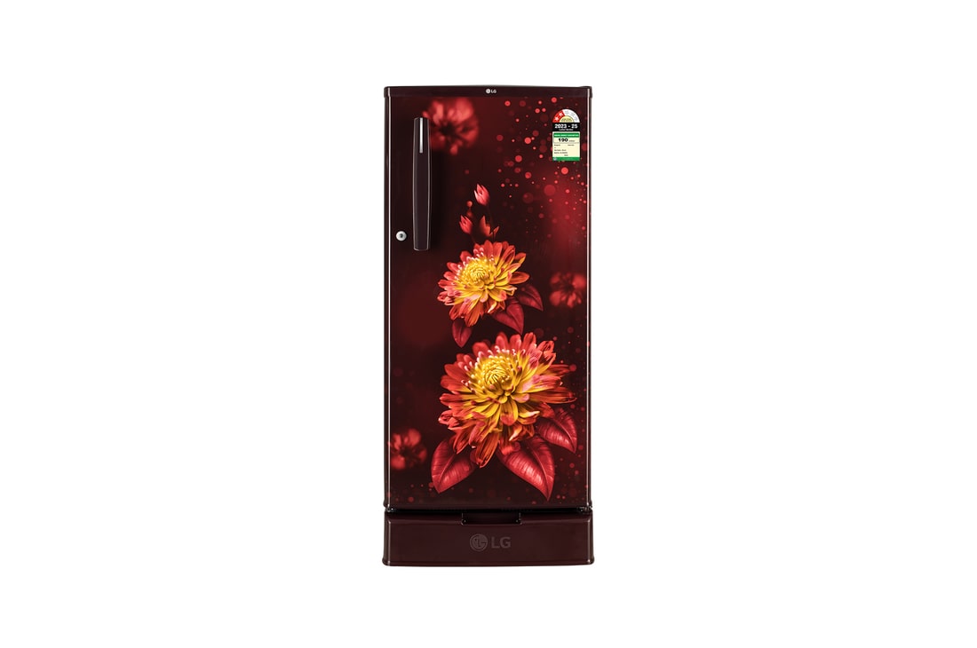 LG 185 L Single Door Refrigerator, Base Stand Drawer, Toughened Glass Shelves, Scarlet Florance, 2 Star — GL-D199OSFC — product view