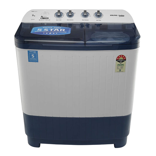 Voltas Beko WTT70DBLT 7 kg Semi-Automatic Top Loading Washing Machine Appliance, Double Waterfall (Sky Blue)