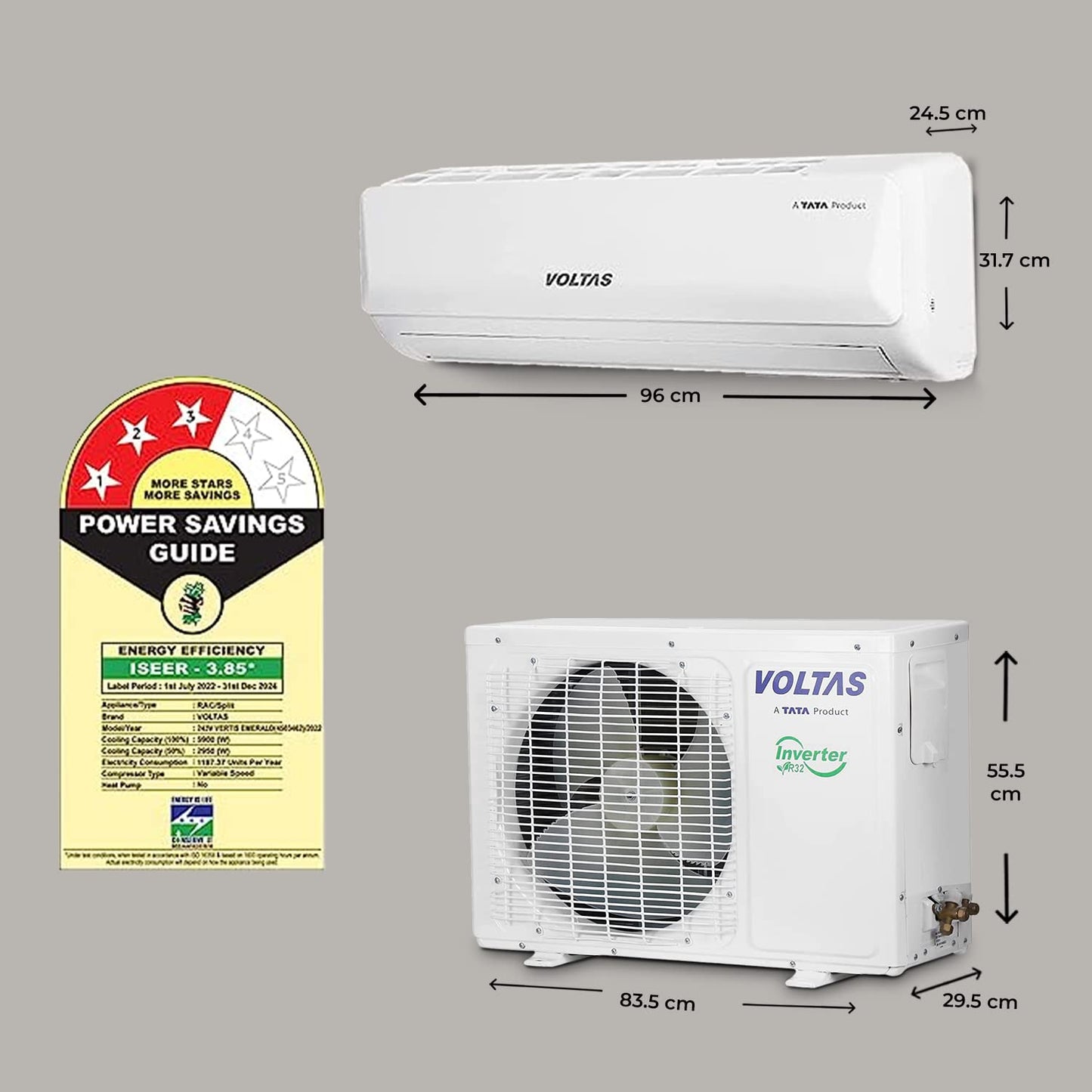 Voltas 2 Ton 3 Star  243V Vertis Emerald Inverter Split AC Copper, 5-in-1 Maha Adjustable