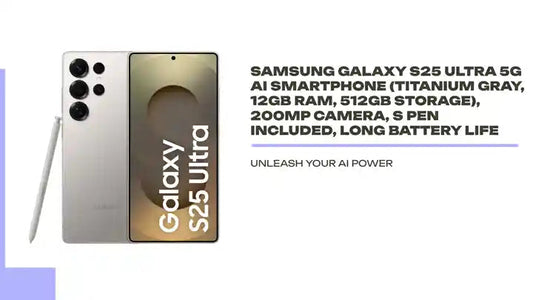 Samsung Galaxy S25 Ultra 5G AI Smartphone (Titanium Gray, 12GB RAM, 512GB Storage), 200MP Camera, S Pen Included, Long Battery Life